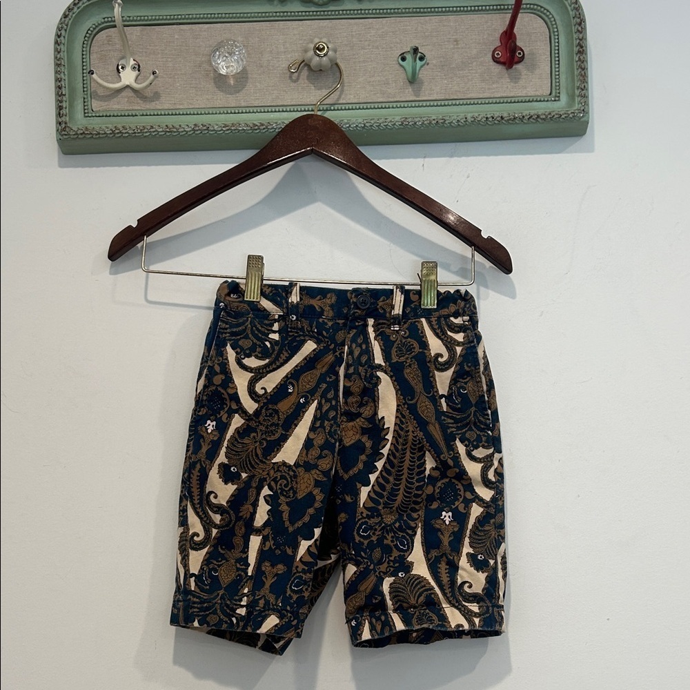 J Crew crewcuts Blue and Tan paisley shorts size 7 boys kids adjustable waist